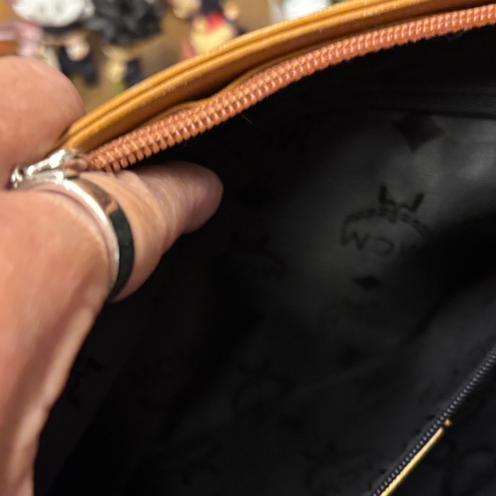 MCM Black Canvas Tote with Cognac Trim and Gold Plaque - Picture 9 of 16
